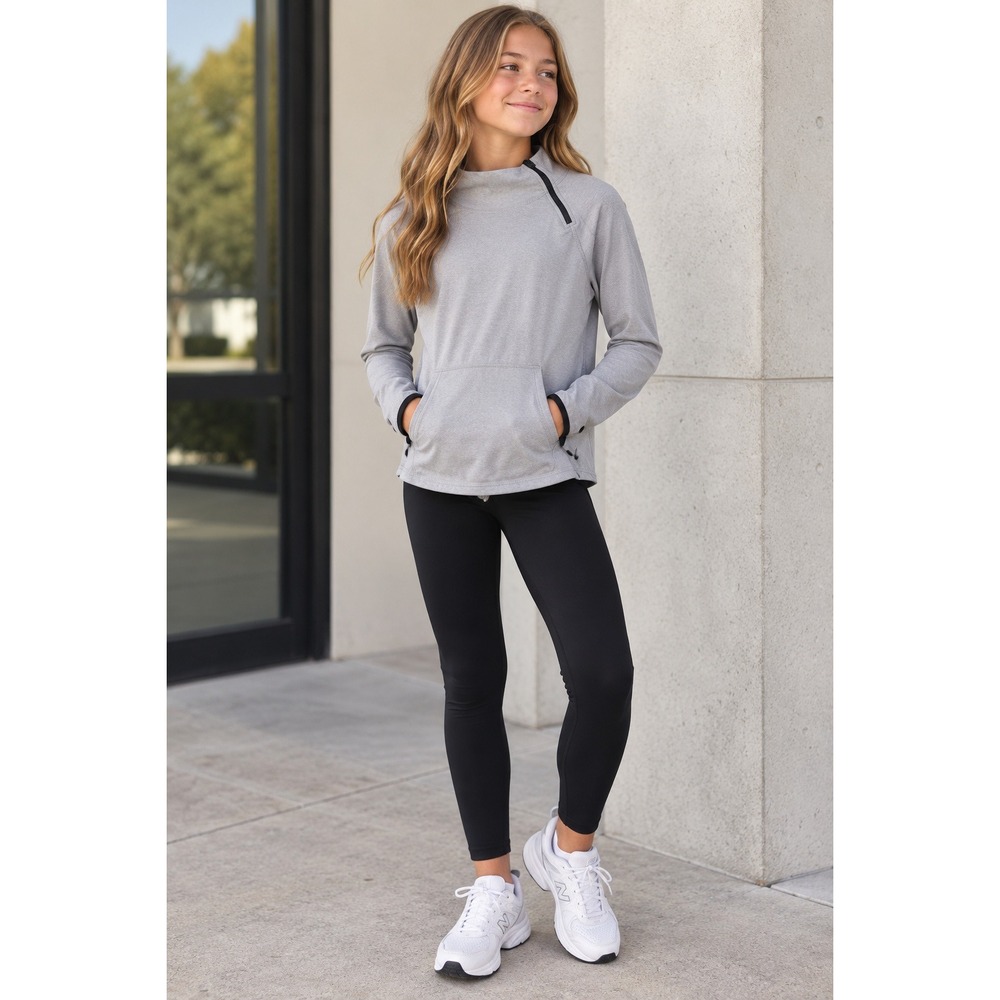 Zella Girl Gray Asymmetrical Zip Hoodie Thumbhole Activewear XL 14/16